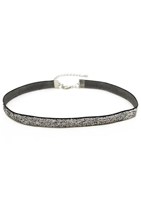 takıperest Gri Parlak Tasma Choker Kolye