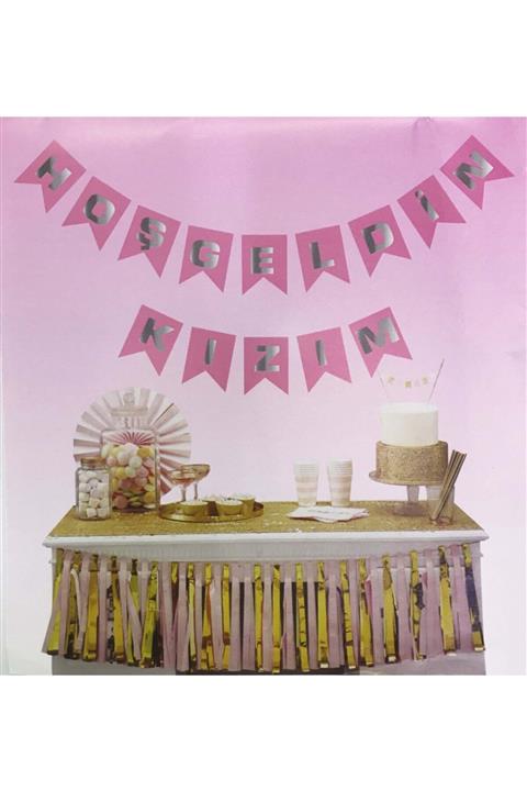 LAUREL DREAM Pembe Üzeri Gümüş Hoşgeldin Kızım Flama Süs