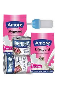 AMORE Lifeguard Yavru Kedi Süt Tozu 2x240gr + Biberon + Kitten Konserve 2x415gr