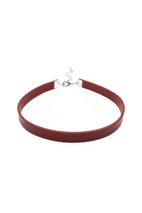 takıperest Bordo Deri Tasma Choker Kolye