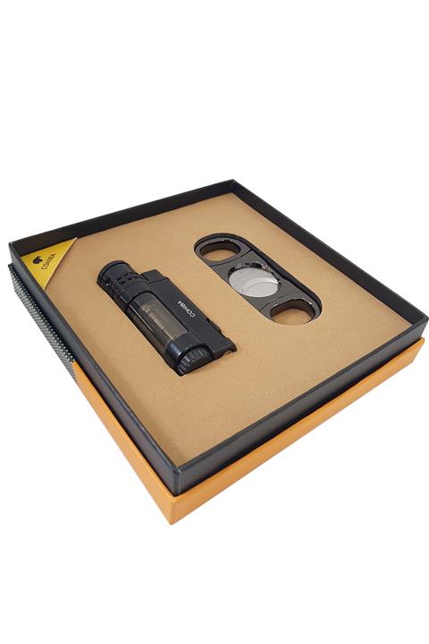 COHİBA Siyah 3 Pürmüz Puro Çakmak ve Makas Seti Kb36