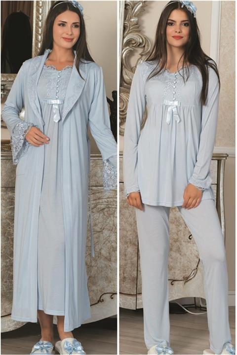 Mecit Pijama By Mecit 5 Parça Mavi Lohusa Set 1924