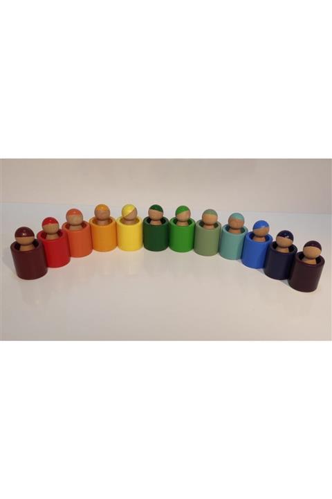 aliwooden Gökkuşağı Insan Figürü Ve Kaseleri 12'li