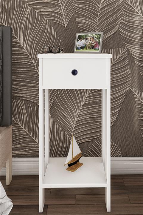 Ünüvar Konsept Retro Tek Çekmeceli Komodin Beyaz Nokta Kulp