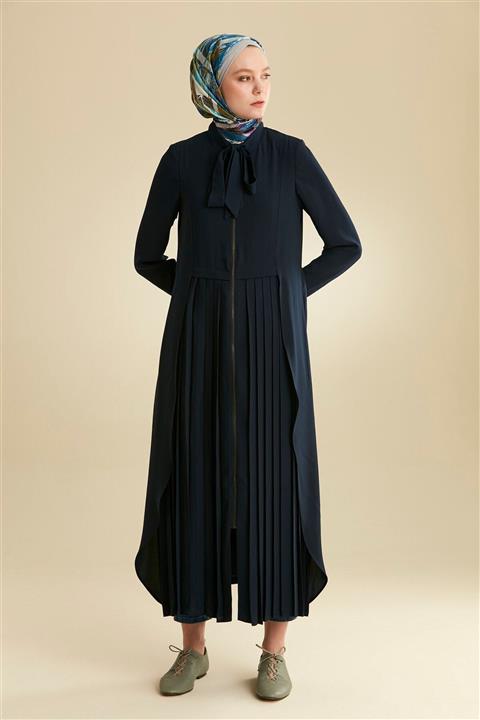 Tuğba Kadın Lacviert Pileli Pardesü