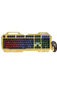 CARBOON Metal Işıklı Oyuncu Klavye+maus Set Gold