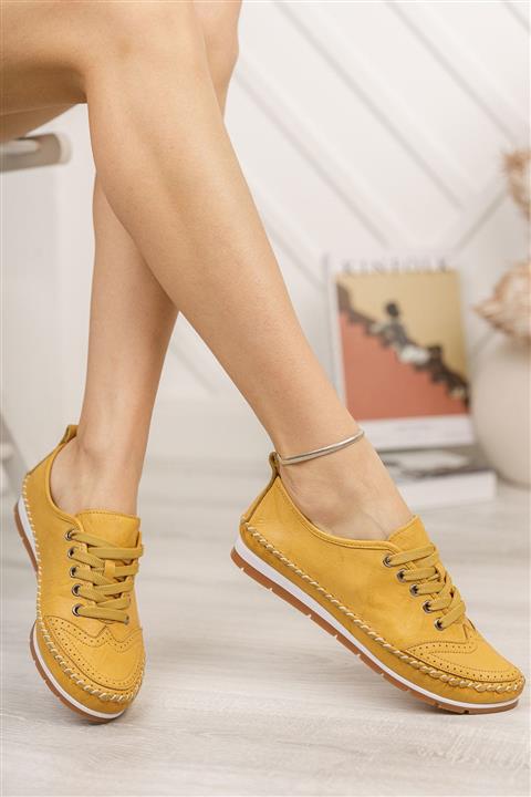 Deripabuc Hakiki Deri Sarı Kadın Deri Babet Dp16-0061