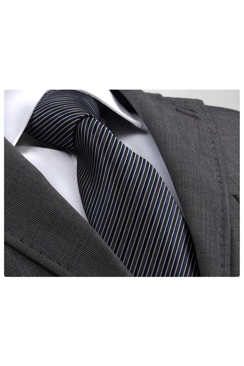 Exve Exclusive Lacivert Siyah Çizgili Klasik Kravat