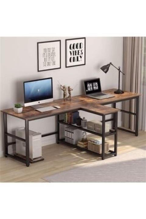 HomeOfis Kahverengi Uzun 2 Kişilik Bilgisayar Masası