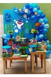 HTS STORE 60 Adet Mavi-beyaz-lacivert-turuncu Metalik Balon Ve Balon Zinciri Baby Shark Konsept Parti