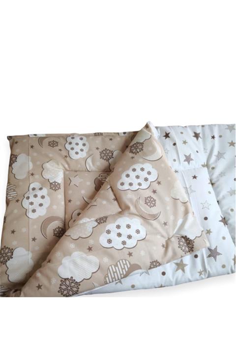 Bebek Özel Bebek Çocuk Yorganı Standart 120x200 Cm Kahverengi Ay Bulut Yıldızlı