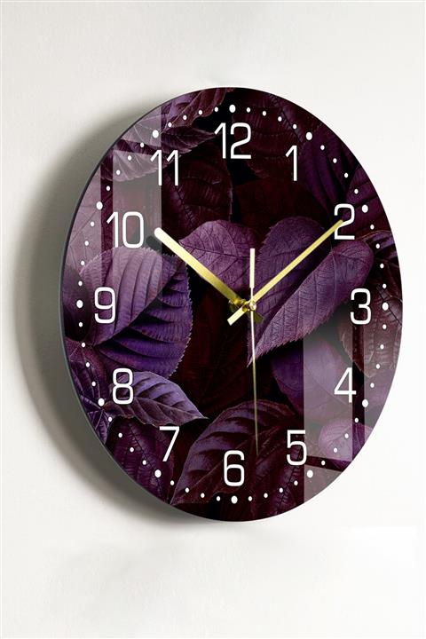 Mor Concept Mor Yapraklar Cam Duvar Saati 30cm Çap