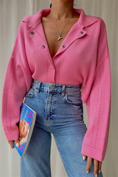 CIQULATA Çıt Çıt Detay Crop Hırka Pembe