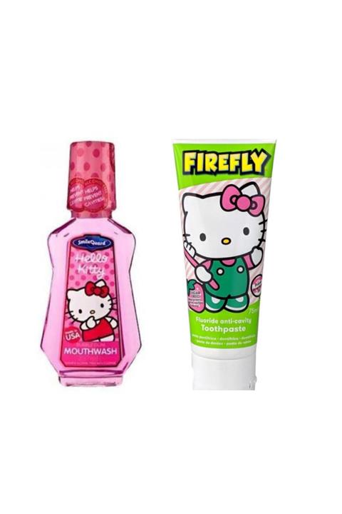 Hello Kitty Firefly Diş Macunu 75 ml + Fire Fly Agız Bakım Suyu 237 ml Çocuklar Için Agız Çalkalama