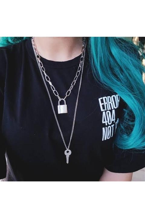 Köstebek Gothic Punk Zincirli Asma Kilit Anahtar Kolye