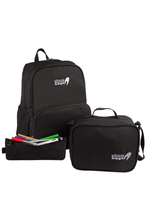 Alone Beslenme Ve Kalemlik Takım Okul Çantası 8580 Siyah Çanta Seti Beslenme Kalem Çanta