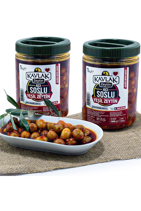 Kavlak Zeytin Acı Soslu Kırma Yeşil Zeytin 1 Kg 2'li