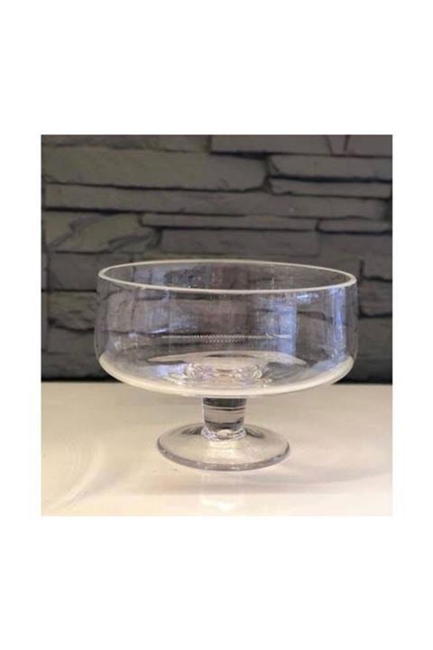 EVSA Dekoratif Büyük Cam Düz Ayaklı Kase Meyvelik - Salata - Cips Kasesi 24cm