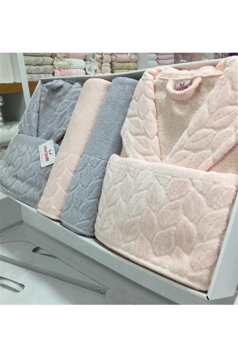 Nurpak Pamuk 8 Parça Kadın Erkek Aile Bornoz Seti