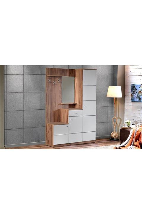 Evimo Ceviz Beyaz Piyano Portmanto