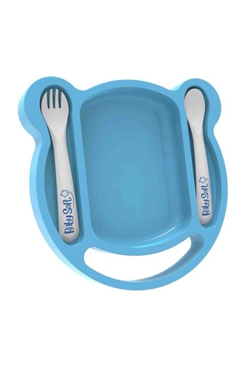 Babysoft Mama Tabak, Kaşık, Çatal Seti Mavi Kız / Erkek
