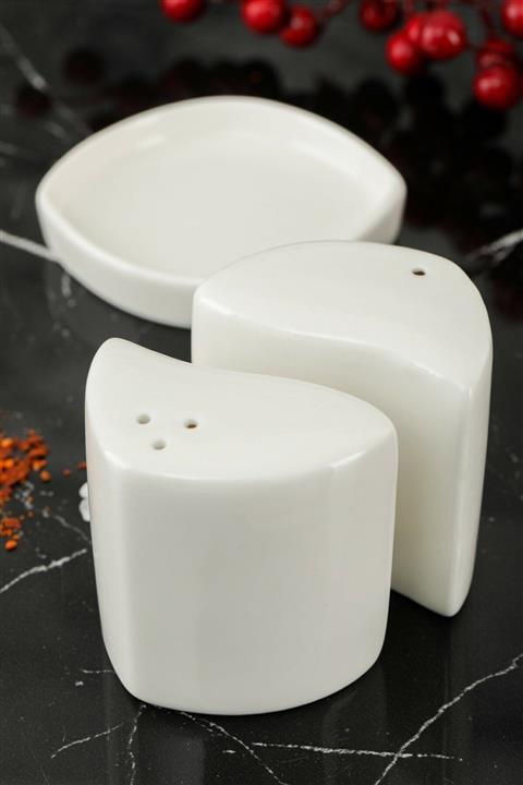 Miningaa Lüx Porselen Tuzluk Seti Beyaz Tuzluk Biberlik Set