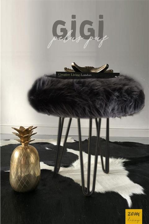 Zem Gigi Siyah Peluş Siyah Ayaklı Puf