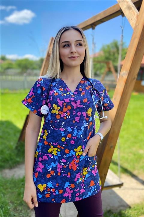 CANDAŞ UNİFORM Kelebek Figürlü Tek Üst Doktor Hemşire Forması