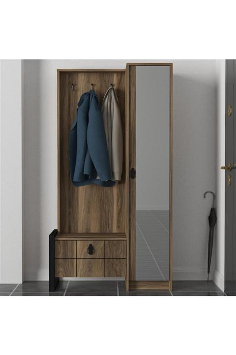 Dekorister Exclusive Lost Aynalı Demir Portmanto Ceviz