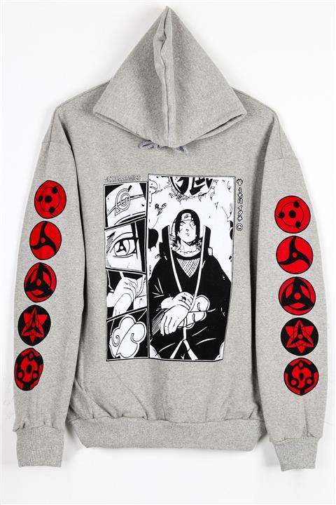 Sekizbiraltı Itachi Uchiha Kol Detay Gri Unisex Sweatshirt