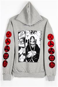 Sekizbiraltı Itachi Uchiha Kol Detay Gri Unisex Sweatshirt