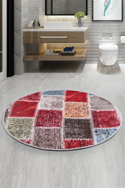 Bonny Home Lotto Bordo Yuvarlak 200x200 Cm Banyo Paspası Kaymaz Taban Büyük Ebat Banyo Halısı
