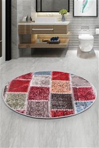 Bonny Home Lotto Bordo Yuvarlak 200x200 Cm Banyo Paspası Kaymaz Taban Büyük Ebat Banyo Halısı