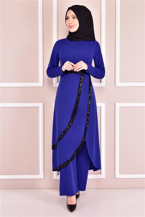 ModaMerve Pullu Kombin Saks Kbr7031