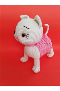 YANNS Amigurumi, Özel Tasarım Kedi El Yapımı Oyun ve Uyku Arkadaşı Pembe