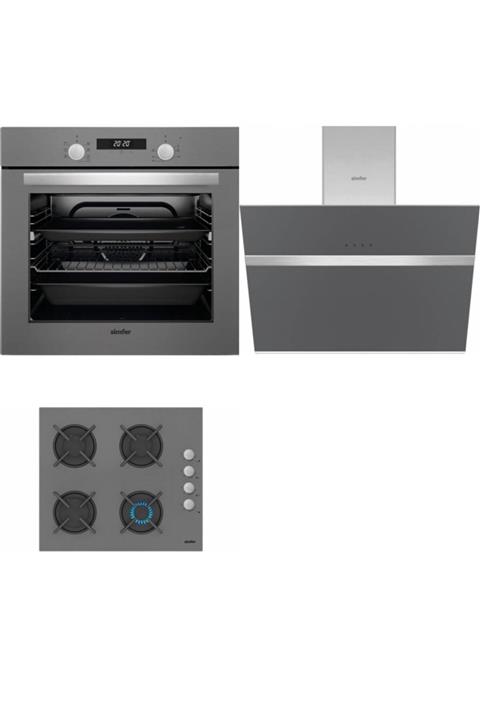 Simfer Gri Cam Ankastre Set (7335 Fırın+3537 Ocak+8613 Davlumbaz)