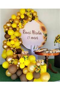 selens party Ayçiçeği Konsept Soft Balon Zinciri Pastel Sarı Karamel Metalik Gold 60 Adet