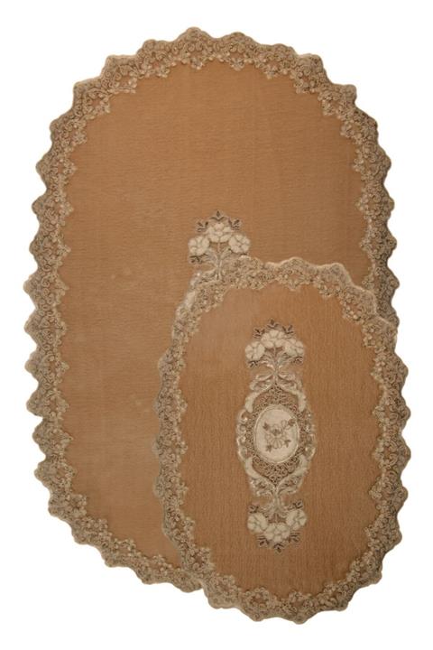 Bonny Home Vizon Lisa 2li Oval Çeyizlik Fransız Dantelli Aplikli Klozet Takımı Banyo Paspas Seti