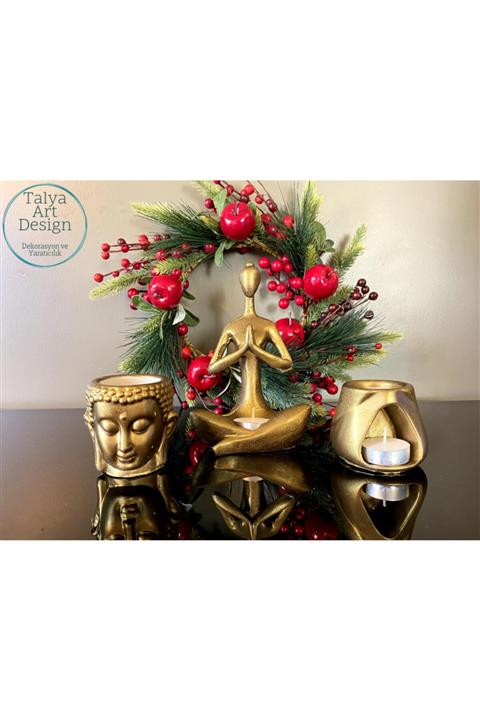 Talya Art Design , Buhurdanlık 3'lü Set, Koyu Altın Rengi, Namaste Kadın, Budha Ve Tad Buhurdanlık