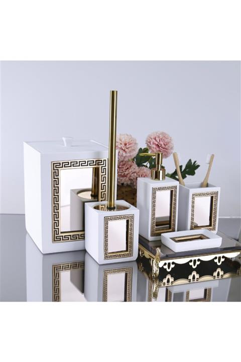 By Selim Veroni 5 Parça Polyester Banyo Seti - Beyaz/altın