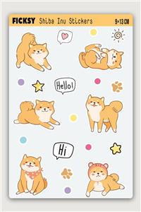 Ficksy Sevimli Yavru Shiba Inu Köpeği Sticker Seti - 14 Adet Etiket Çıkartma