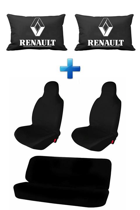 MEZİGARC Renault Ikili Araba Seti Penye Koltuk Koruyucu Kılıf Ve Logolu Araç Boyun Yastığı