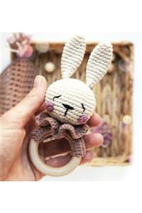 damlacraft Yenidoğan Amigurumi Organik Ahşap Halkalı Tavşan Çıngırak