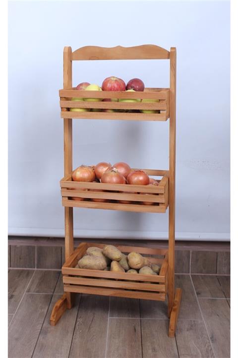 Vip Home Concept Ahşap 3 Katlı Patates Soğan Sepeti Vip Kayın Sebzelik 3 Katlı Organizer
