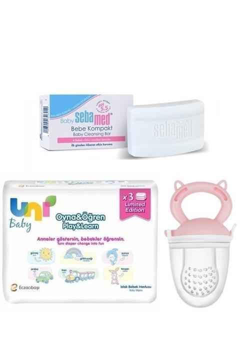 Uni Baby Alkol Ve Paraben Içermeyen Islak Havlu 3 Lü+sebamed Parabensiz Bebek Sabunu+meyve Süzgeci Pembe