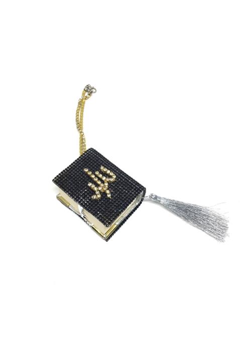 Oto Aksesuarcım Kristal Taşlı Allah Yazılı Kuran-ı Kerim Dikiz Ayna Süsü Siyah