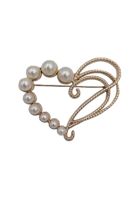 Şentürk aksesuar Inci Işlemeli Altın Kaplama Kalp Broş