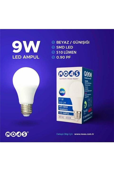 Noas Led 9w - Beyaz E27 (10LU - TASARRUFLU LED AMPUL)