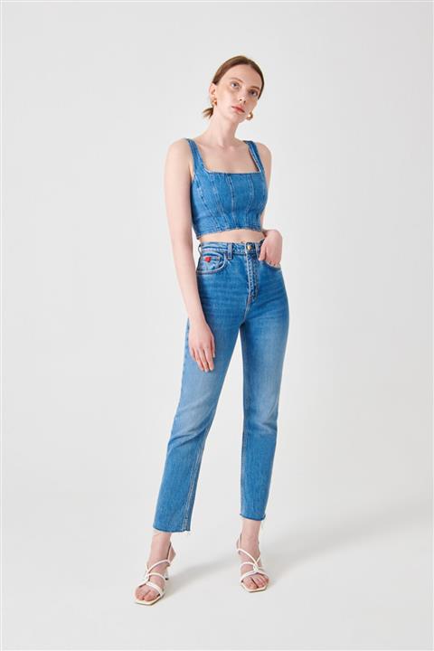 Denim Trip Nıcole - Mom Fit Yüksek Bel Orta Indigo Jean