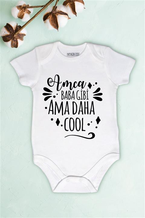 Aser Concept Unisex Bebek Beyaz Amca Baba Gibi Ama Daha Cool Baskılı Body Zıbın